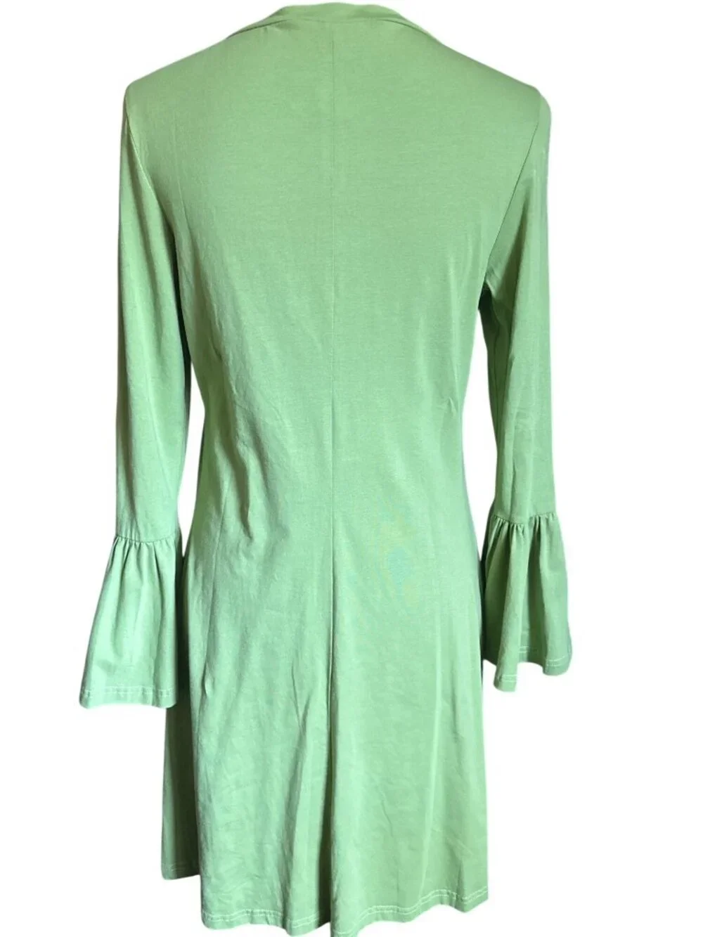 Kate Kasin Green Bell-Sleeve Tunic Dress Long Sleeve Womens Medium - Picture 3 of 4